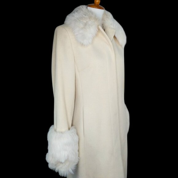 Express Wool Coat Size 5/6 Ivory Faux Fur Collar Cuffs Dressy Penny Lane Vintage - Picture 7 of 16